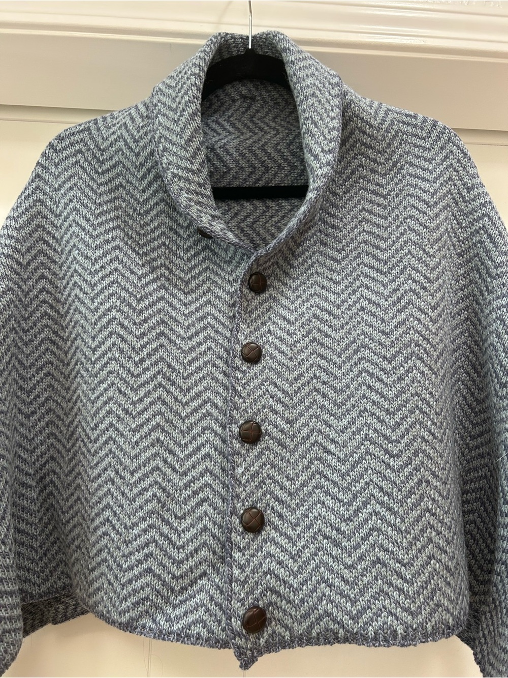 Blue Herringbone Button-Front Cape / Wrap - Picture 3 of 9